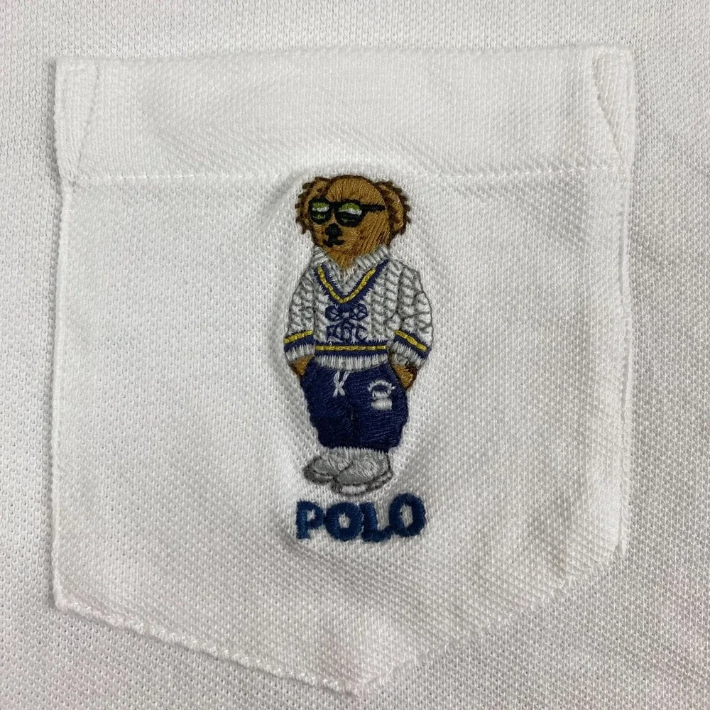 Ralph Lauren Polo Bear Mesh Shirt Men 2XL XXL solid white pocket embroidered